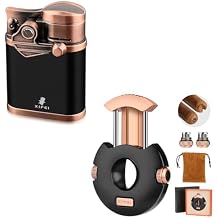 XIFEI Cigar Lighter 4 Jet Flame with Cigar Holder & XIFEI Cigar Cutter V-Cut Built-in Cigar Punch