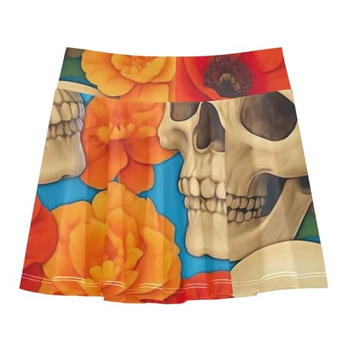 Skirts with Shorts Human Skulls Blooming Flowers Athletic Shorts for Girls Skorts Navy Cheer Skirt 4t2
