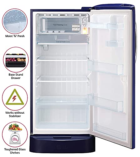 Image of LG 205 L 4 Star Inverter Direct-Cool Single Door Refrigerator Appliance (GL-D221ABCY, Blue Charm, Base Stand with Drawer, Gross Volume-215 Ltr.)