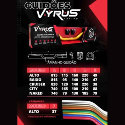 Guidão Vyrus Fat Alto Preto Crf 230 250 Xre300 Tornado 250 lander 250 Fab. Oxxy