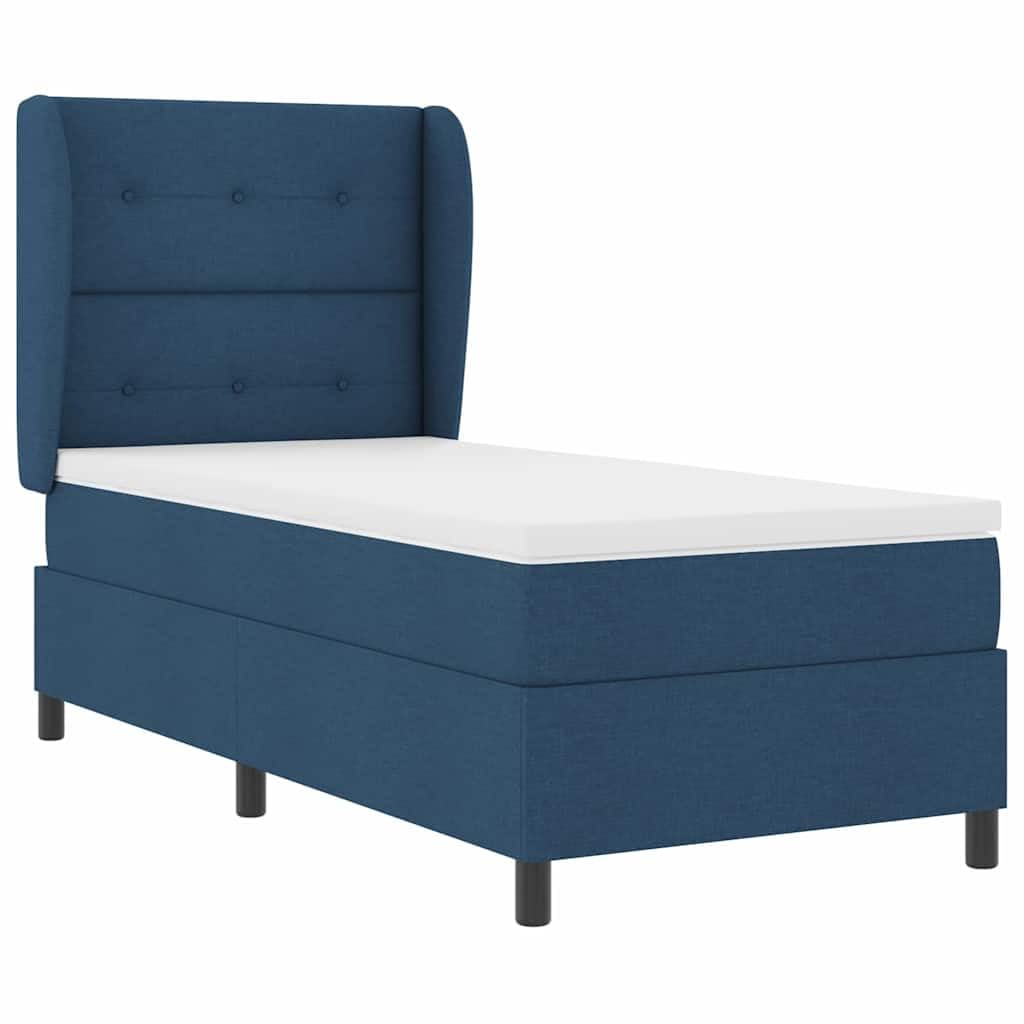 Lit à Ressorts avec Matelas Bleu 80 x 200 cm, Lit Boxspring Complet 1 Place en Tissu avec Tête de Lit Réglable avec Oreilles et Surmatelas pour Chambre Adulte
