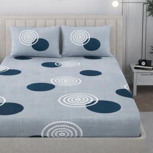 Image of Cotton Feel King Size Flat Bedsheet for Double Bed (90 x 100 Inches | 230 x 250 cm) with 2 Pillow Covers | Soft & Smooth Printed Bedsheet for Daily Use (Gray Gola, King Bed-90x100)