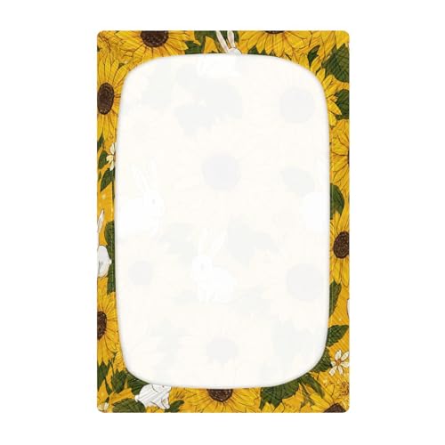 Image of Crib Sheet Breathable Soft Crib Mattress Sheet for Baby Toddler Boys Girls Fitted Crib Sheet Fit Standard Crib Mattress 39 x 27 Inch Autumn Sunflower and Cute Rabbit