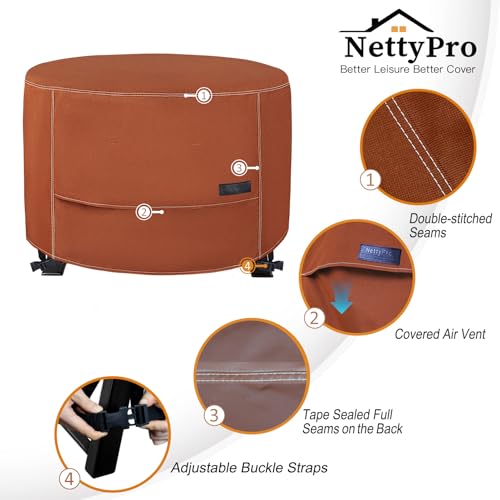NettyPro Fire Pit Cover Round Waterproof Outdoor Firepit Cover for Gas Propane Fire Pit Table, 36 x 20 inch, Brown by NettyPro - Image 5