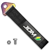 Q1-TECH, Tow Strap JDM - Sports Racing Trailer Belt Personalized Traction Rope Hook for Front or Rear Bumper (JDM-BK)
