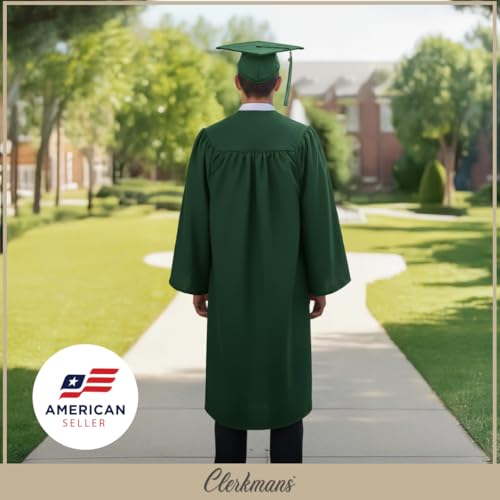 Image of CLERKMANS Unisex Matte Graduation Cap Gown Tassel Package, High School and University