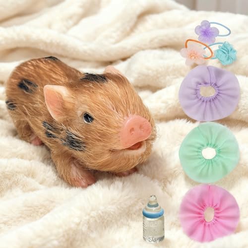 OtardDolls Lifelike Reborn Pig Dolls 5 Inch Full Silicone Pig Reborn Pig Dolls Mini Silicone Animals Realistic Cute Newborn Baby Pig Dolls with Toy Accessories