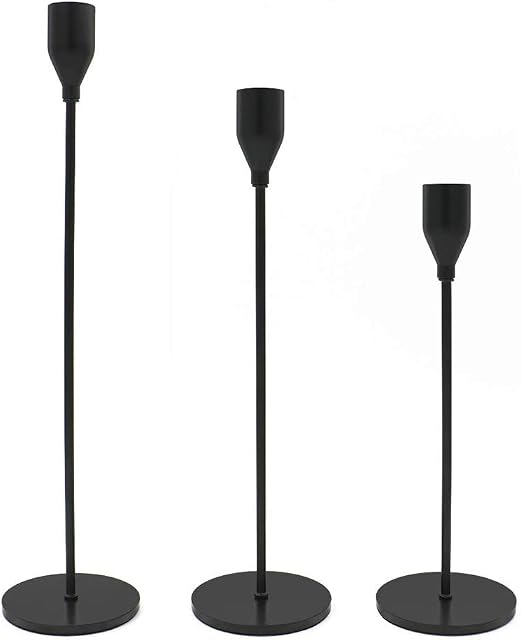 Set of 3 Candle Holders Black Taper Candlesticks Wedding Dinning Party Table Decorative Candelabra Modern Holder for 3/4 Inch Thick Candle & LED Candles
