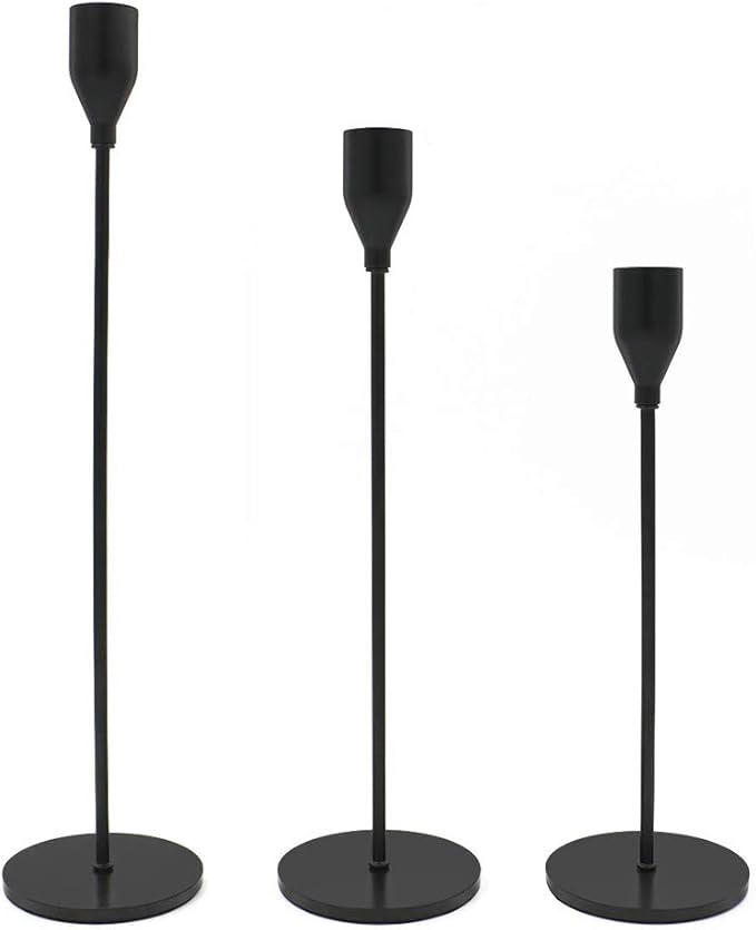 SPETYORT Set of 3 Candle Holders Black Taper Candlesticks
