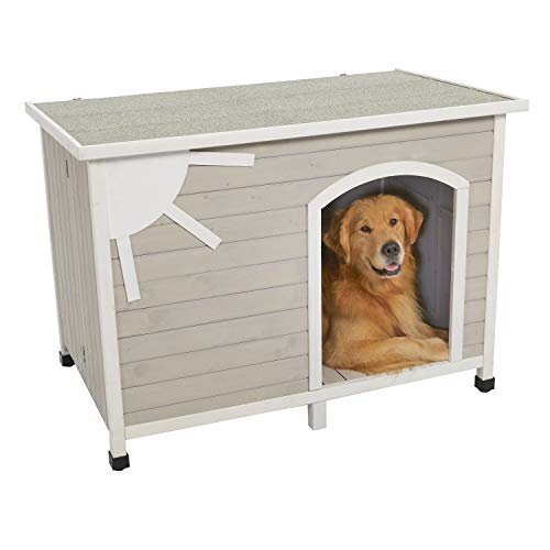 Midwest Homes for Pets Eilio Folding Outdoor Wood Dog House, No Tools Required for Assembly | Dog House Ideal for Large Dog Breeds, Beige (12EWDH-L)