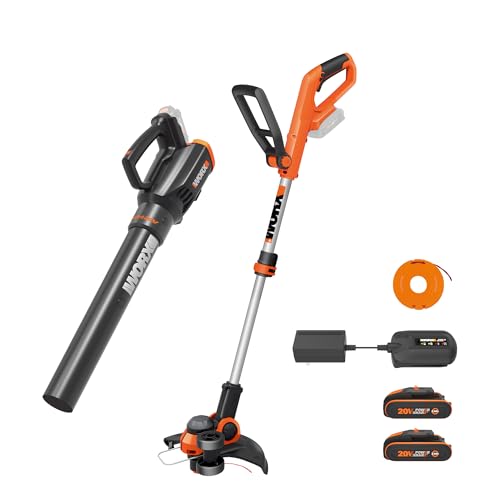 Worx 20V 12' Cordless String Trimmer & 360 CFM Leaf Blower Combo, 2 Batteries & Charger Included, WG929