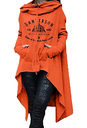NLAVW Jersey de Bruja de Halloween para Mujer, Sudadera Larga de Color sólido con Dobladillo Irregular, túnica Suelta, Sudaderas con Bolsillo,Naranja,S Cover
