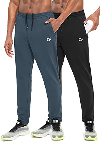 G Gradual Men s Sweatpants with Zipper Pockets Tapered Track Athletic Pants for Men Running, Exercise, Workout (2 Pack: Black Grey, Small)
