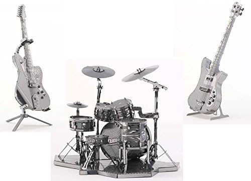 3D Metal Puzzle Models of Drum Kit, Bass Guitar and Lead Guitar - DIY Toy Metal Sheets Assembling Puzzle, 3D Puzzle – 3 Pack