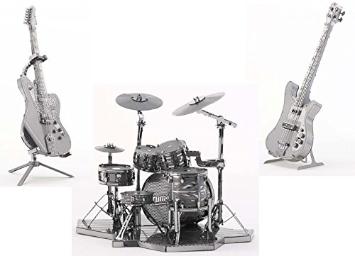 3D Metal Puzzle Models Of Drum Kit, Bass Guitar And Lead Guitar - Diy Toy Metal Sheets Assembling Puzzle, 3D Puzzle – 3 Pack #TOP1