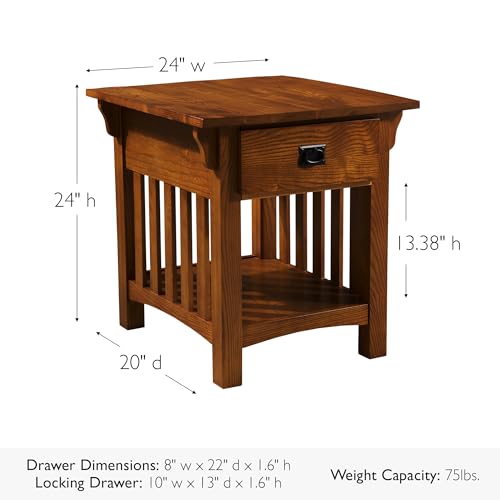 Image of Leick Home Mission Impeccable Nightstand Side Table, 24 inch, Medium Oak
