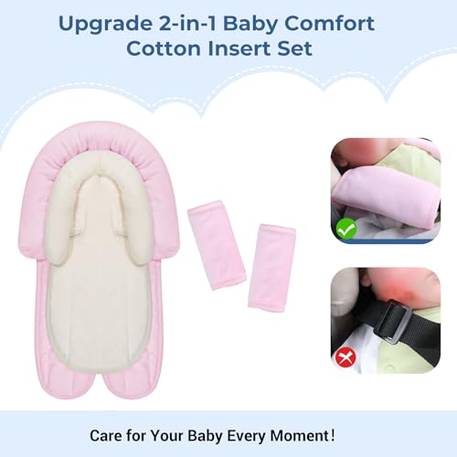 Image of COOLBEBE New Babybody Support & Strap Covers Set for Newborn Infant Toddler- Extra Soft Stroller Cushion Pads Car Seat Insert, Perfect for Carseats, Strollers, Swings, Pink