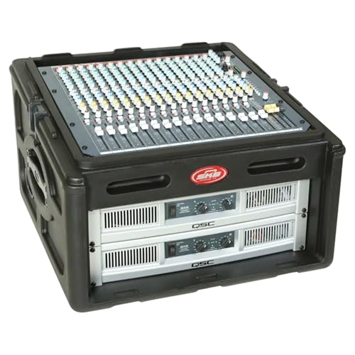 SKB Roto Rack/Mixer Console, 10U Slanted Rackmount on top, 4U Rackmount in Front with Steel Threaded Rails, Hard Lid and Doors and Side Access Ports