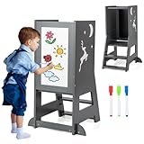 【Plus de plaisir】Avec les 3 stylos à base d'eau inclus, un tableau blanc et un tableau noir（peut être installé des deux côtés), cette tour d'apprentissage stimule la créativité des enfant et l'aide à développer ses compétences en dessin.