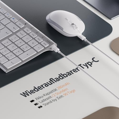 iClever GK03 Tastatur Maus Set Kabellos, Wiederaufladbar, Weiß/Silber – Ansicht 4