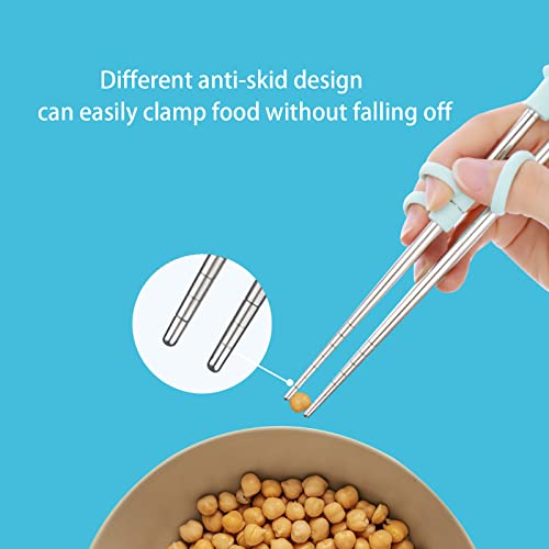 Tokerut 2 Pairs Training Chopsticks Learning Chopstick Helper Reusable Stainless Steel For Beginner Chopsticks Pink & Blue thumb #4