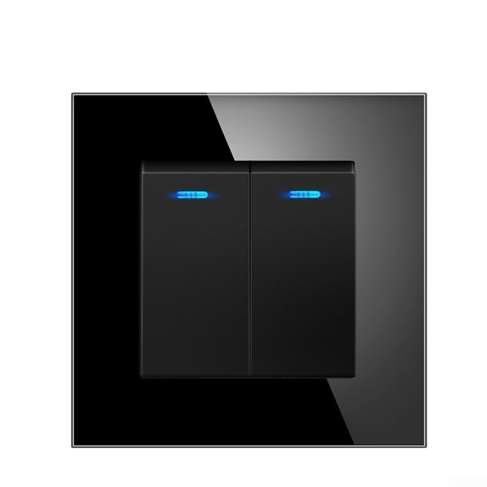 82-Type Tempered Glass Panel Concealed Wall Two-Way Dual Control Switch(Black)
