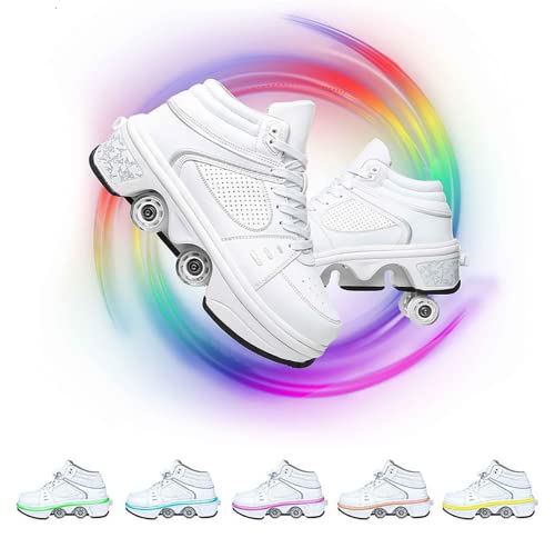 Schuhe mit Rollen LED Leuchtend Skates 4-Rad Verstellbare Rollschuhe Verstecktes Rad für Laufsportschuhe Zum Spielen für Männer Frauen Und Kinde