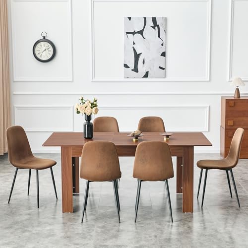 Image of 59 inch-86.6 inch Extendable Dining Table for 4 6 8 10, Modern Wooden Expandable Kitchen Table with 2 Drop Leaves, Space-Saving Rectangular Extending Dinner Table for Kitchen, Dining Room, Living Room, Walnut