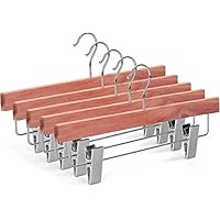 TOPIA HANGER 10 Pack American Red Cedar Natural Wooden Pants Skirt Slacks Bottoms Jeans Hangers with Metal Anti-Wrinkle Adjustable Clips, 360° Stronger Chrome Hooks - CT07P