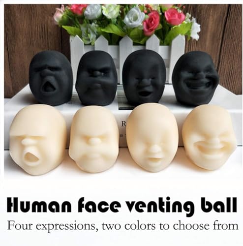 Funny Human Face Emotion Balls – Fidget Stress Relief Squeeze Balls for Kids & Adults, Sensory Toys for Autism (Black, Sulkiness)