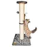 Cats 'n Boxes Cat Scratch Post - Heavy Duty, Big Scratching Surface, Hanging Mouse and Ball Toys for Engagement- Great for All Cats (Grey)
