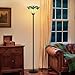 Floor Lamp with Tree Leaf Stained Glass Shade, Torchiere Floor Lamp, Tall Corner Pole Lamp with Foot Switch, Vintage Style Decorative Standing Reading Light for Living Room Bedroom(E26 Base)
