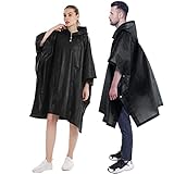 YUNLOVXEE Rain Poncho Raincoats for Adults Reusable - 2-5 Pack EVA Waterproof Rain Coat with Hood, Rain Gear for Women Men (Black X2)