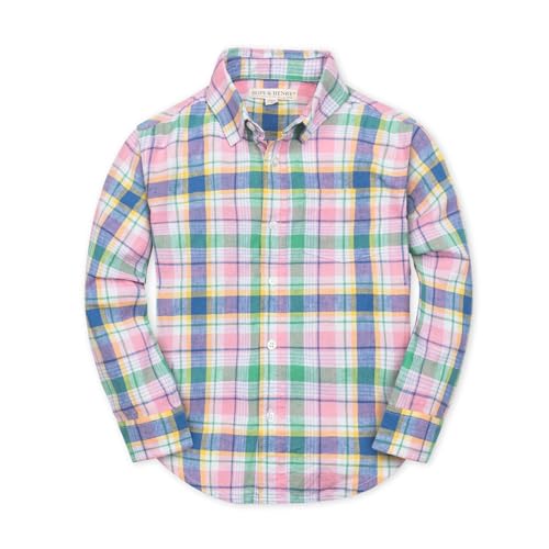Hope & Henry Baby Boys' Linen Long Sleeve Button Down Shirt, 18-24 Months, Flower Show Plaid