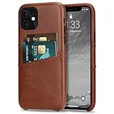 TENDLIN Compatible with iPhone 11 Case Wallet Design Premium Leather Case with 2 Card Holder Slots (Brown)