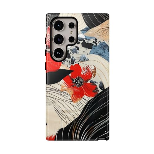 Coque Samsung S24 Ultra rigide et brillante au motif abstrait floral rouge
