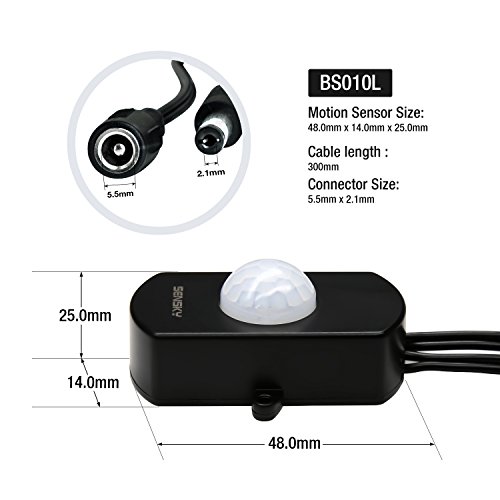 SENSKY BS010L 12V-30V 3A Pir Motion Sensor Switch, Distance, Time Delay, Sensor Distance Adjustable Small Sensor Switch for DIY Lighting (Black with Light Sensor)