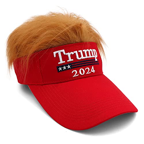 Trump Hat With Hair Trump 2024 Maga Hat Donald Trump Hair Wig Visor Red Hat Embroidered Ultra Maga Adjustable Baseball Cap #TOP2