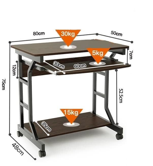 Image of TEKAVO Zon Movable Computer Study Table for Home Office with Wheels | Office Desk for Work | Workstation Table for Home (80L x 50W x75H cm) DIY Assembly