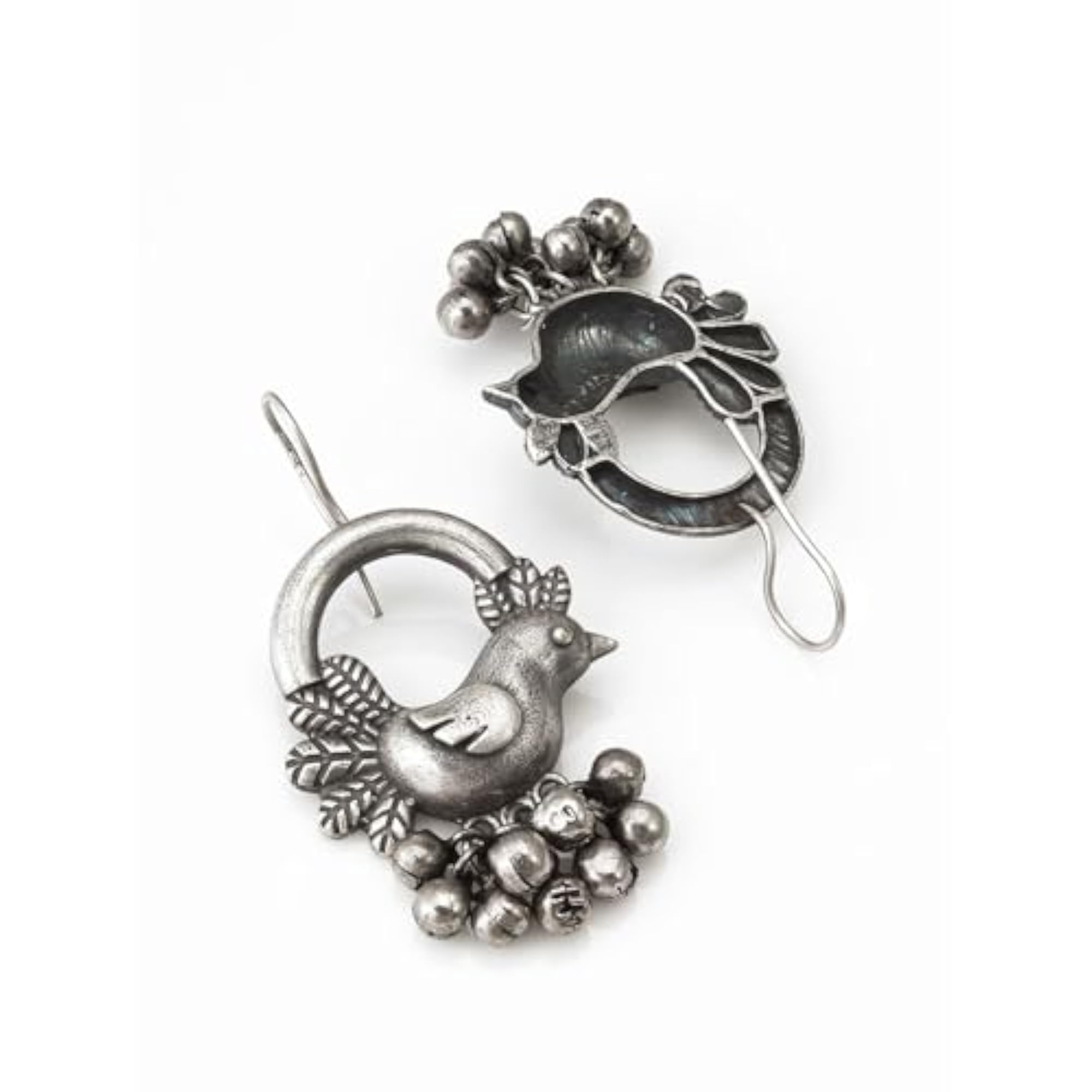 Women's Small Bird Dangle Earrings, Silver Replica
