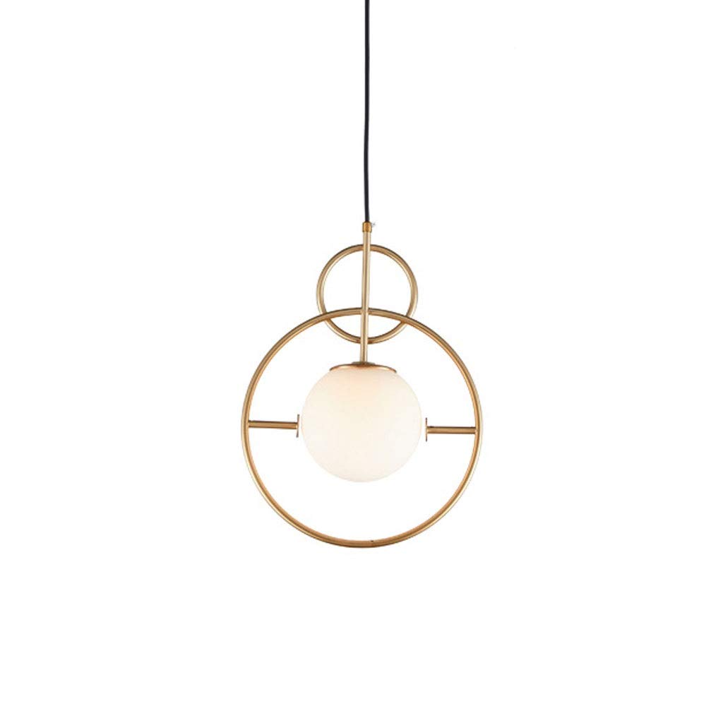 ZHOU LED Lustre En Cuivre, Mode Nordique Créatif Rond Lustre En Verre Plafonnier Café Restaurant Table À Manger Décoration Éclairage