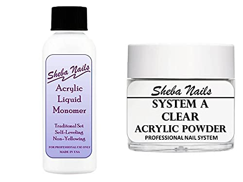 SHEBA NAILS System A Acrylic Nail Powder Combo Kit 4oz. Acrylic Liquid & 1oz. Clear Acrylic Powder
