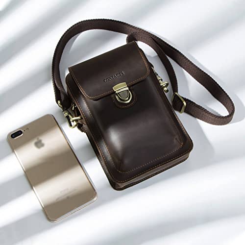 Hiram Genuine Leather Men's Crossbody Phone Bag Hip Bum Pack Pouch Retro Small Shoulder Messenger Purse Waist Belt Bag with Card Slots & Adjustable Strap by Hiram - Used condition - Image 2