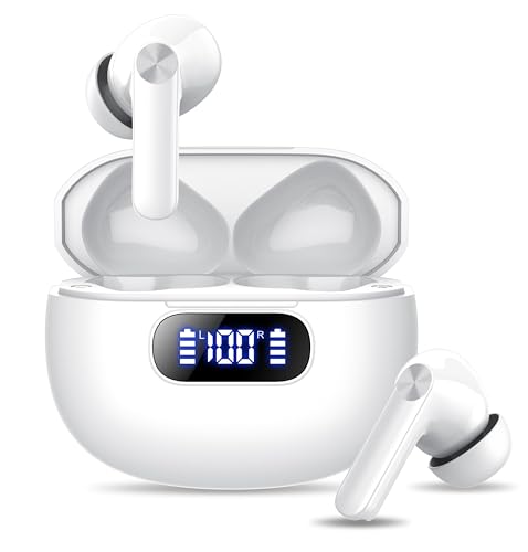 Wireless Earbuds, Bluetooth 5.3 Headphones LED Power Display, 2025 New Wireless Earphones, 4 ENC Noise Cancelling Mic, HiFi Stereo, 48H Playtime Mini Case IP7 Waterproof for Work & Play