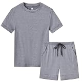 MoFiz Pyjama Garcon Court Ensembles de Pyjama Short Ete Doux Vêtements de Nuit Manche Courte Hauts de Pyjamas Short Gris XL(164-176)