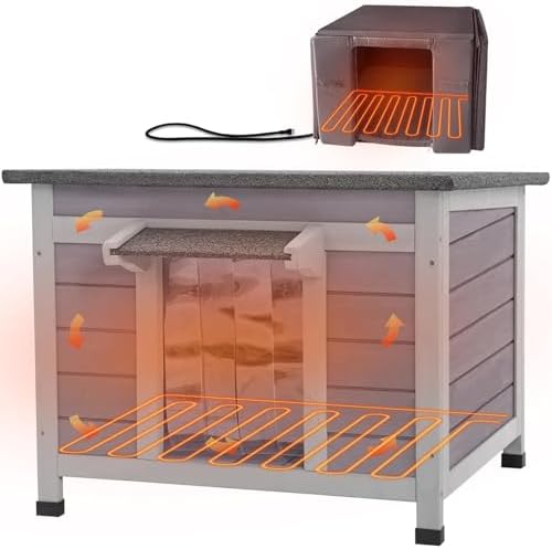 GUTINNEEN Heated Outdoor Cat House with Heater and Insulated Liner Weatherproof Insulated Feral Cat Shelter for Winter