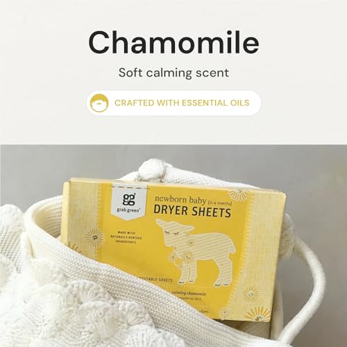 Grab Green Newborn Baby Dryer Sheets, 120 Sheets, Chamomile Scent, Plant and Mineral Based, Compostable, Softens Clothing and Linens, Reduces Static Cling - Thumbnail 4