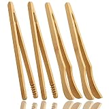 4 Stück Küchenzangen, 18cm Bambus Zangen Klein Grillzange Küche Zange Zuckerzange für Weihnachten Oktoberfest Hochzeit Party Candy Bar Büfett Grill Picknick Toast Tee Sushi