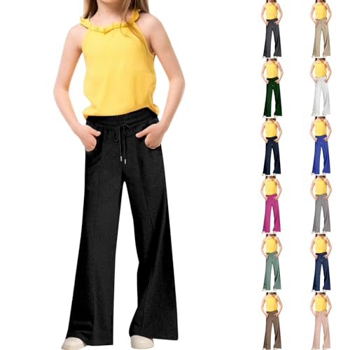 Girls Baggy Sweatpants Wide Leg Sweat Pants Elastic High Waist Drawstring Athletic Joggers Preppy Clothes with Pockets