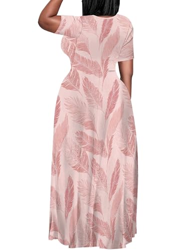 Image of PinkPatty Plus Size Dress for Women Casual Crew Neck Short Sleeve Maxi Dress Oversized Summer Beach Dresses with Pockets